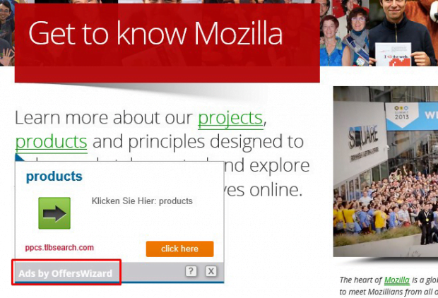 Ads by OffersWizard embedded in a web page