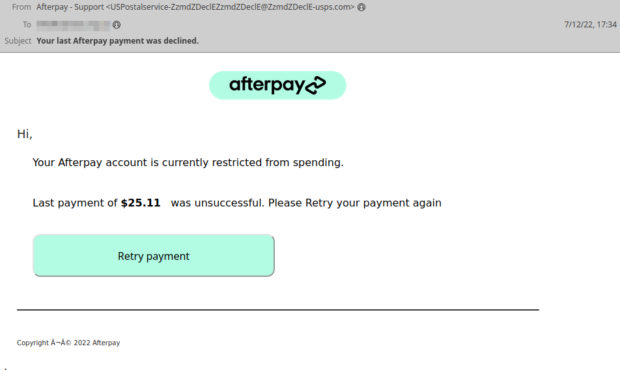 ‘Account is currently restricted’ email from Afterpay isn’t necessarily legitimate
