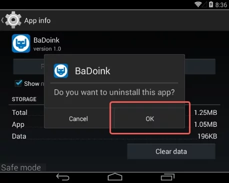 Uninstall confirmation dialog