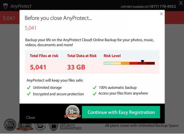 Intrusive promotion tactics of AnyProtect Online Backup