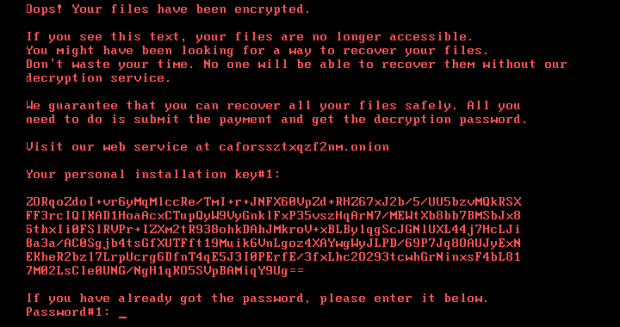 Bad Rabbit ransomware rescue note displayed at boot time