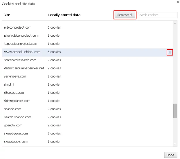 Remove cookies in Chrome