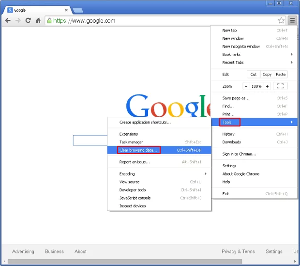 Go to Clear browsing data