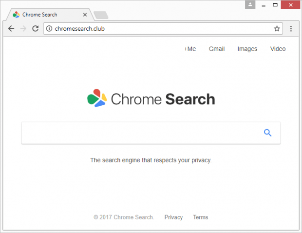 The rogue Chrome Search page at chromesearch.club