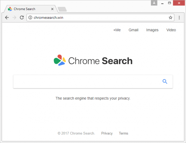 Landing page of the rogue Chrome Search service at chromesearch.win