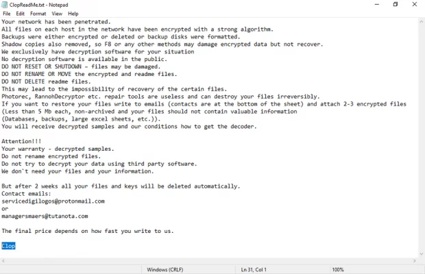 ClopReadMe.txt ransom note