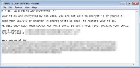 ColdLock creates ‘How To Unlock Files.txt’ ransom note