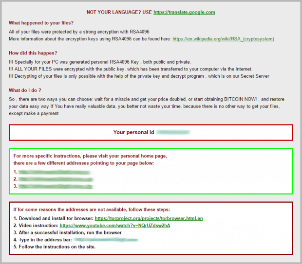 HTML ransom instructions displayed by .cryp1 files ransomware