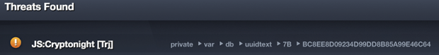 JS:Cryptonight malware spotted by a security suite