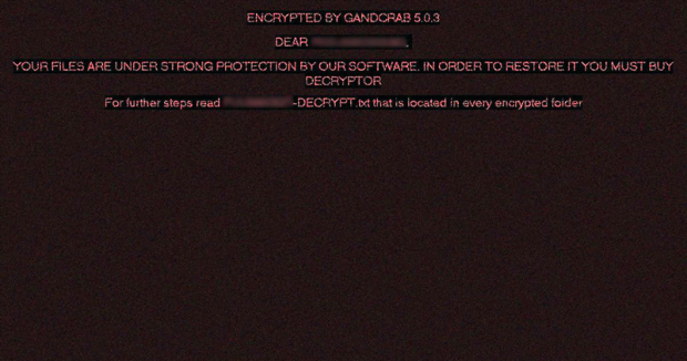 The “Encrypted by GandCrab 5.0.3” alert