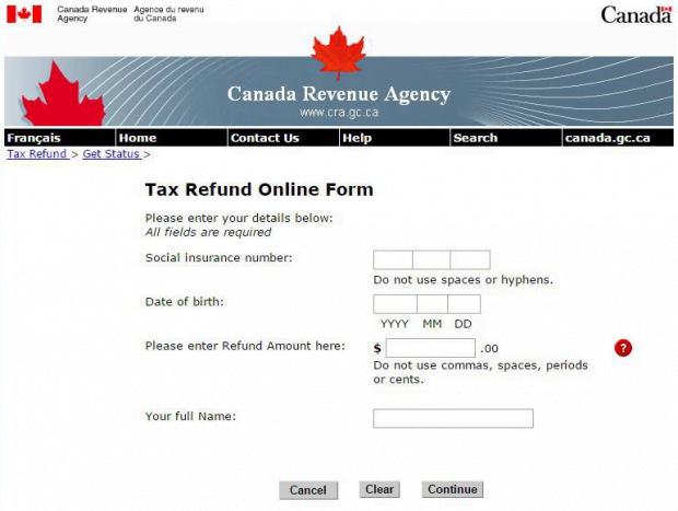 Fake CRA tax refund online form