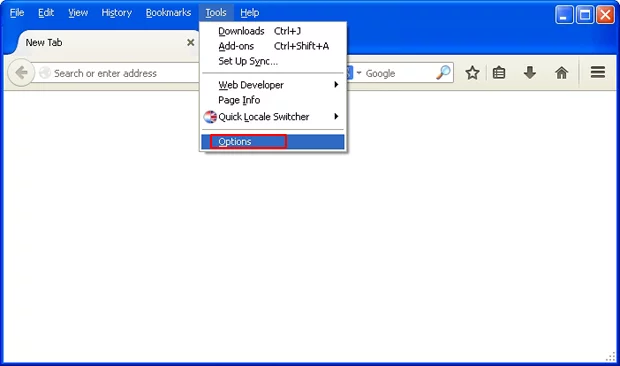 Open the Options screen in Firefox