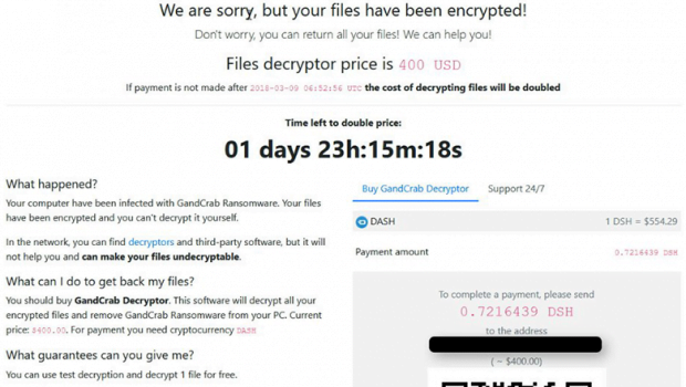 GandCrab payment page demanding ransom