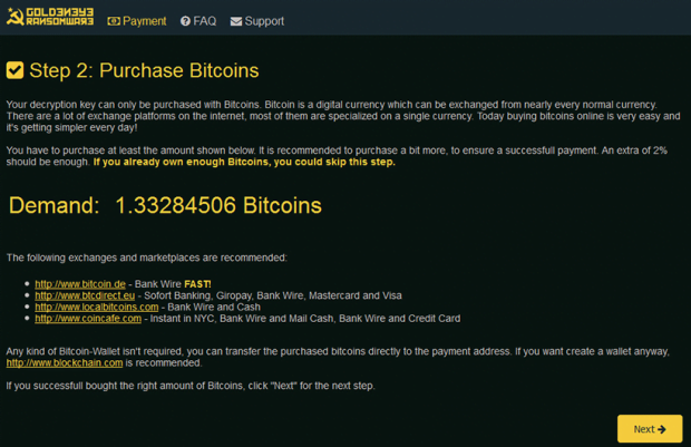 Goldeneye payment page