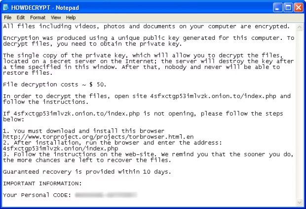 HowDecrypt.txt ransom directions