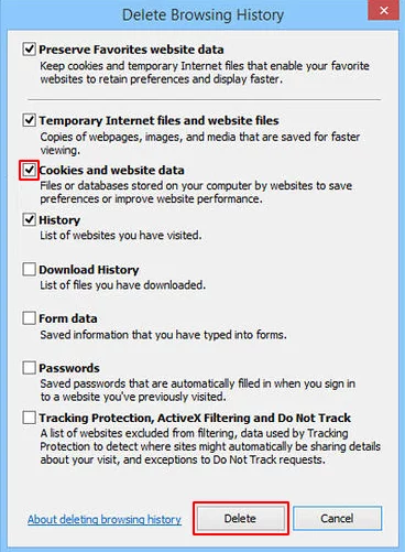 Delete cookies and website data
