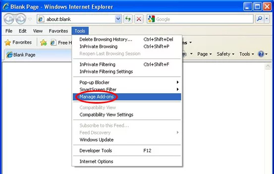 Go to Manage Add-ons in IE
