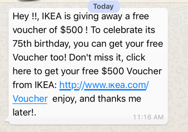 IKEA 75th birthday voucher scam message