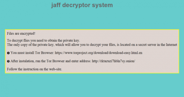 Jaff ransomware warning message