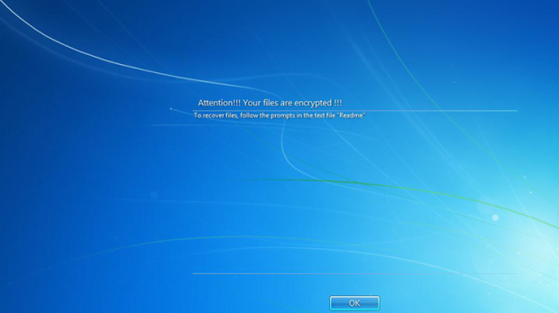 Windows logon screen with LockCrypt ransomware warning