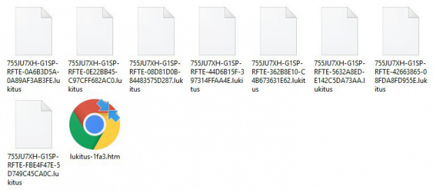 Lukitus ransom note and encrypted .lukitus extension files inside a folder