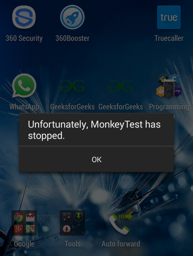 Monkey Test error notification