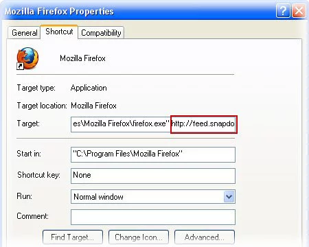 Get Mozilla Firefox shortcut properties back to normal