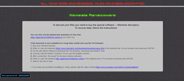 Ransom note pushing the costly Nemesis Decryptor tool