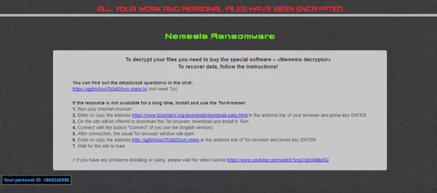 Ransom note pushing the costly Nemesis Decryptor tool Ransom note pushing the costly Nemesis Decryptor tool