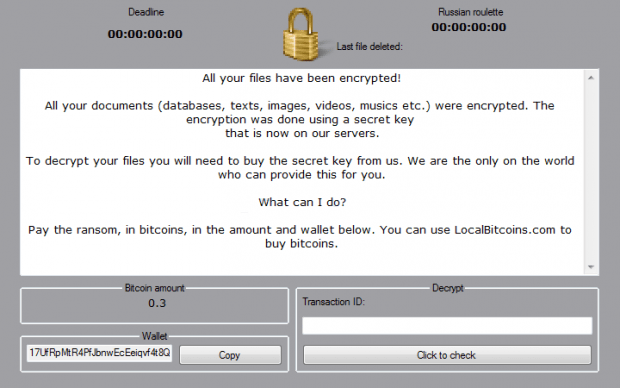 Warning screen by the Philadelphia ransomware