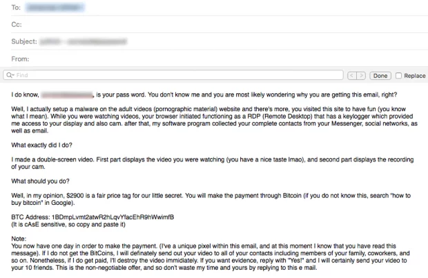 Porn blackmail email scam with a few small wording tweaks Porn blackmail email scam with a few small wording tweaks