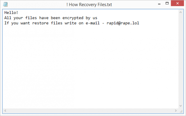 ! How Recovery Files.txt ransom note by Rapid ransomware