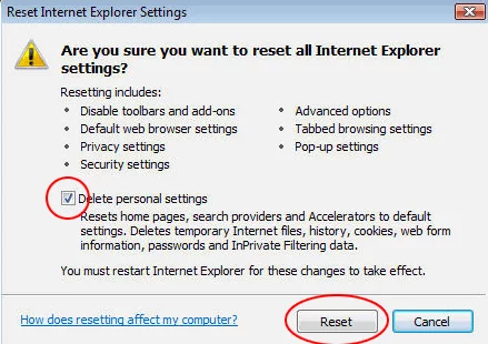 Confirm IE reset