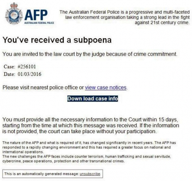 Rogue AFP email about inexistent subpoena