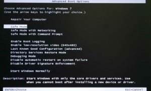 Safe Mode within Advaned Boot Options
