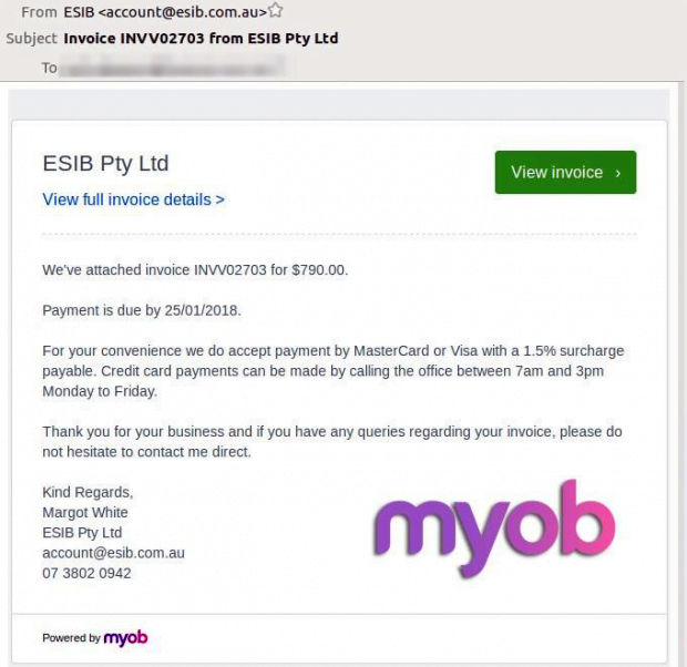 Scam email impersonating ESIB