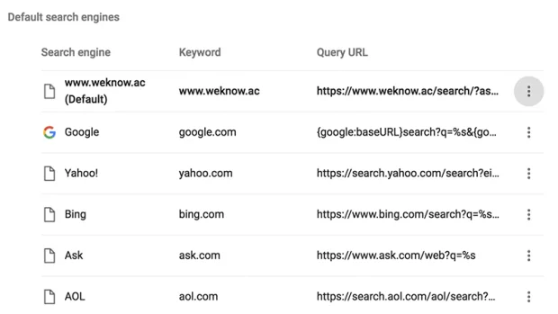 Default search engine changed to www.weknow.ac in Chrome on Mac