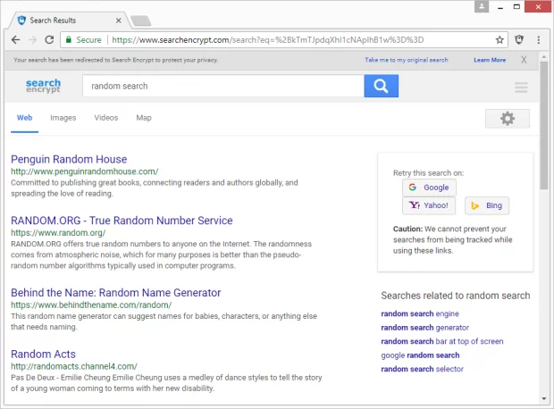 Redirect to searchencrypt.com in action
