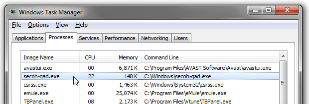 Malicious secoh-qad.exe process may take up lots of CPU resources