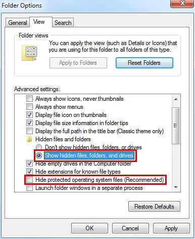 Check your folder options