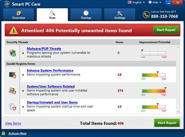 Smart PC Care reporting hundreds of fake issues