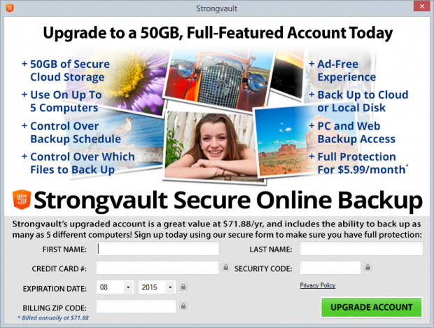 Strongvault features free online backup but makes the system unstable