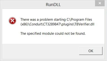 Screenshot of TBVerifier.dll error popup