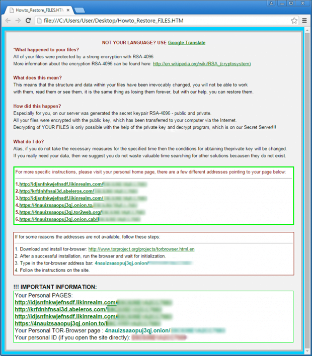 RSA-4096 malware warning and ransom advice by cybercrooks