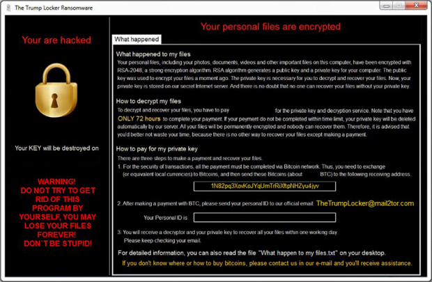 TrumpLocker ransomware payment instructions