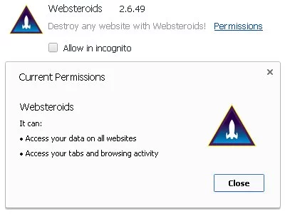 Websteroids browser add-on's permissions Websteroids browser add-on's permissions