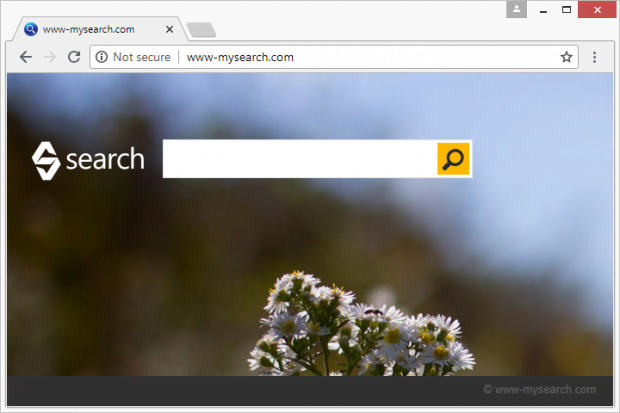 Homepage promoted by the www-mysearch.com browser hijacker